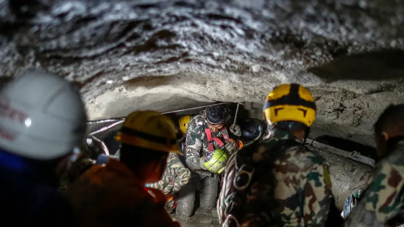 In Flood-Stricken Nepal, a Cool Gust Carries Hopes of a Miracle Rescue — photograph supplied by NYT World