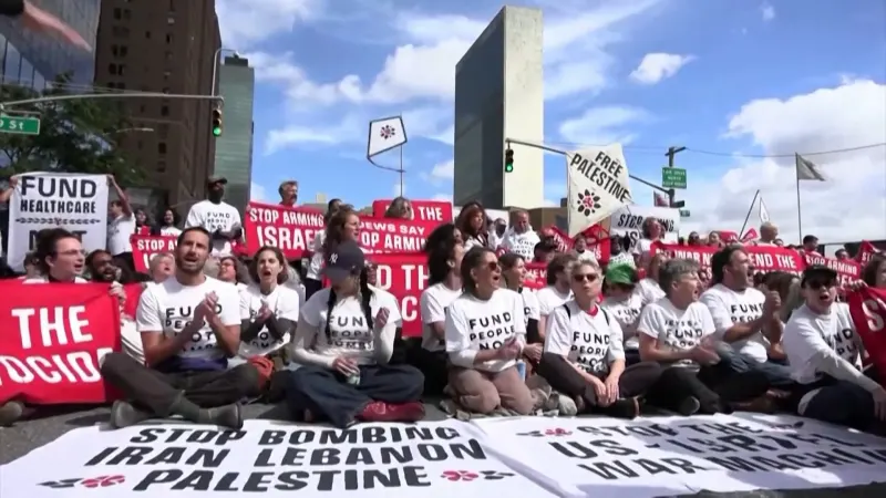 Susan Sarandon, Hannah Einbinder arrested at Netanyahu UN protest — photograph supplied by Al Jazeera
