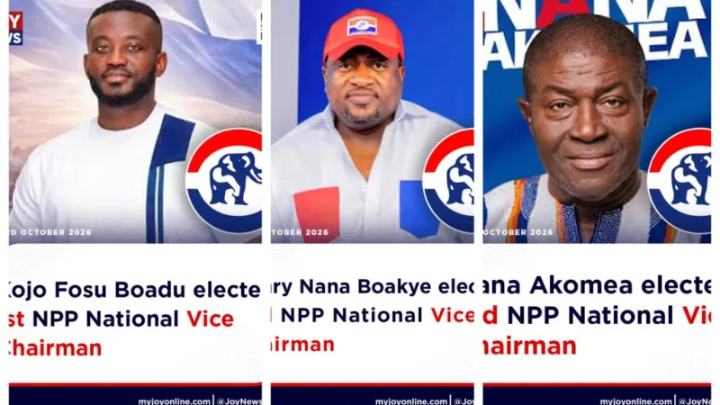 Kojo Bamba, Henry Nana Boakye and Nana Akomea elected NPP Vice Chairmen — photograph supplied by MyJoyOnline