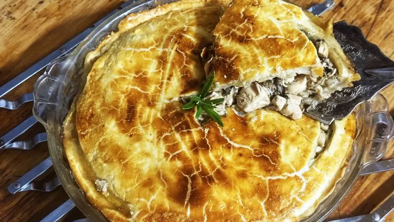 WHAT’S COOKING: A family-size chicken and mushroom pie — photograph supplied by Daily Maverick