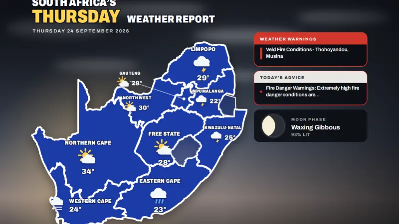 Here is today’s weather by province: Veld fire conditions warning for Thohoyandou and Musina — photograph supplied by SAPeople