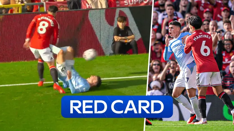'Oh dear' - Foden sent off in the Manchester Derby! — photograph supplied by Sky Sports