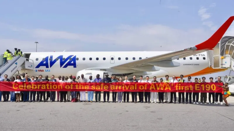 Africa World Airlines unveils first Embraer E190 as part of 10-aircraft fleet expansion — photograph supplied by MyJoyOnline